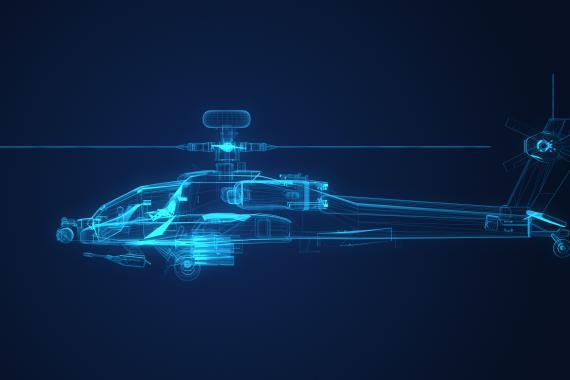 3d Wire Frame sketch of Apache Helicopter in xray texture