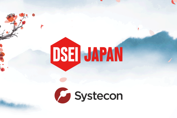 DSEI Japan and Systecon logos with a motive of Japanese flowers and mountains