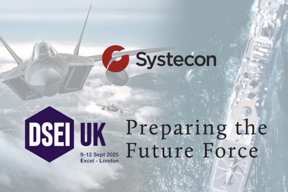 F35 and Military ship images with Systecon and DSEI London logo 