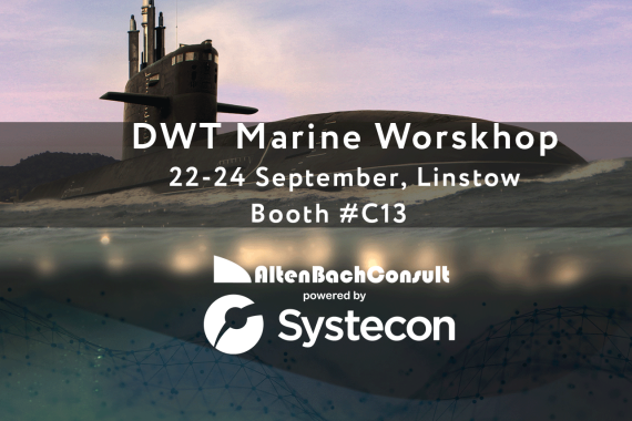 Naval, Submarine in water with Systecon & AltenBachConsult logos