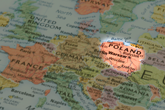 Map of Europe with Poland highlighted