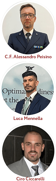 Photos of the three guest speakers at the Italian Opus Suite Conference. C.F. Alessandro Peisino from the Italian Navy as a keynote, and two speakers from Leonardo.