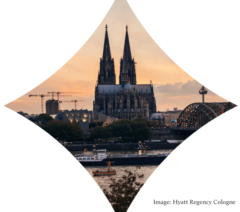 Hyatt Regency Hotel view and the Rhine river