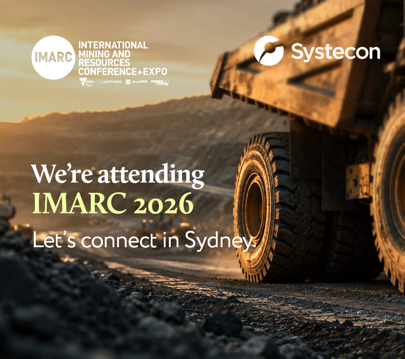 Photo of transport track at a mine, Logo of IMARC and Systecon
